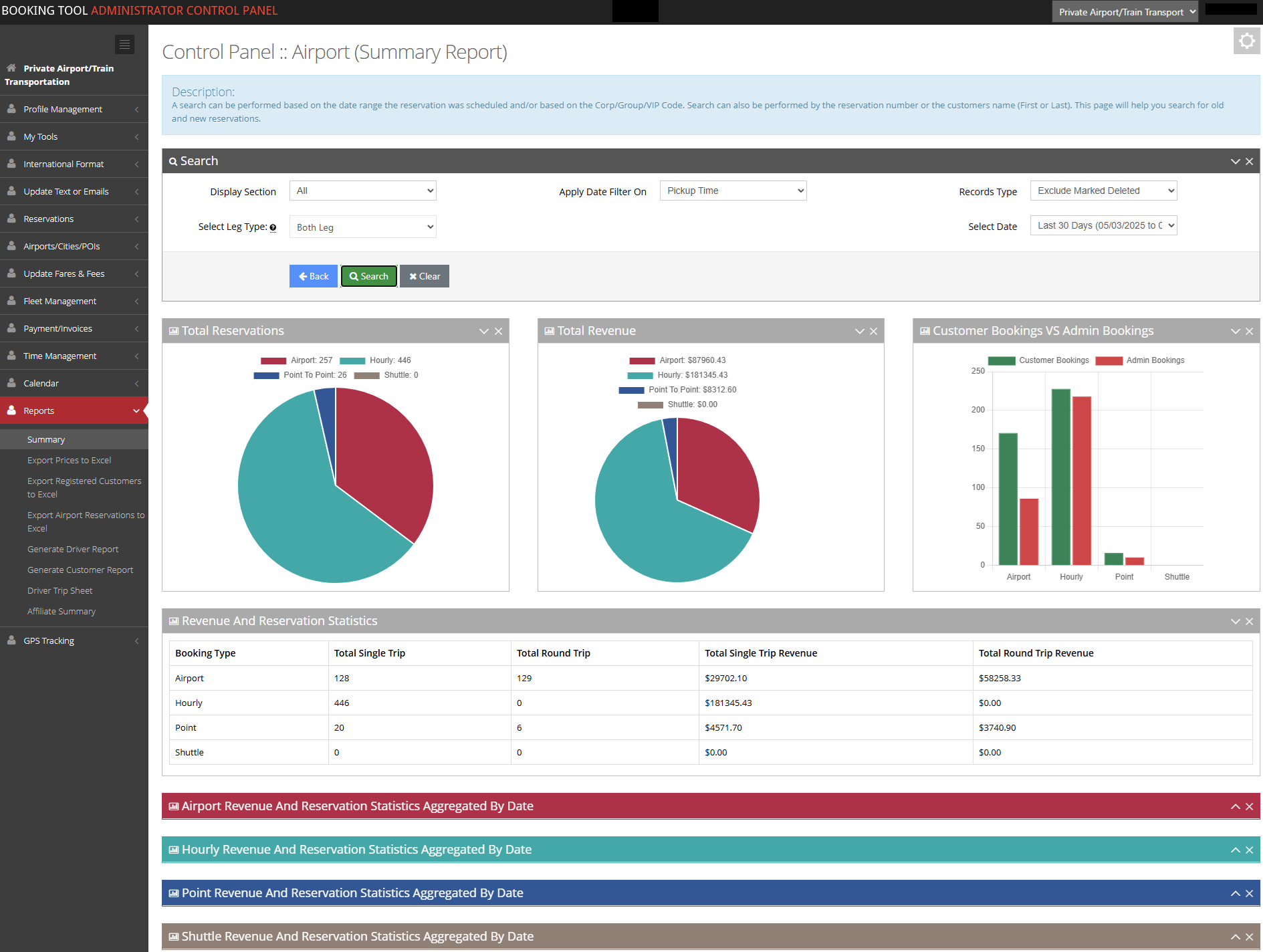 screenshot of Booking Tool Limo/Shuttle